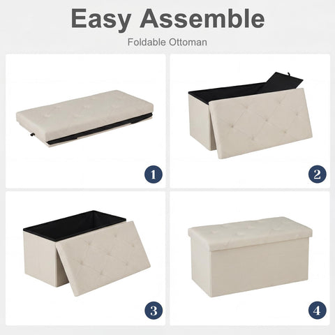DUMOS storage ottoman bench padded top beige fabric for daily use
