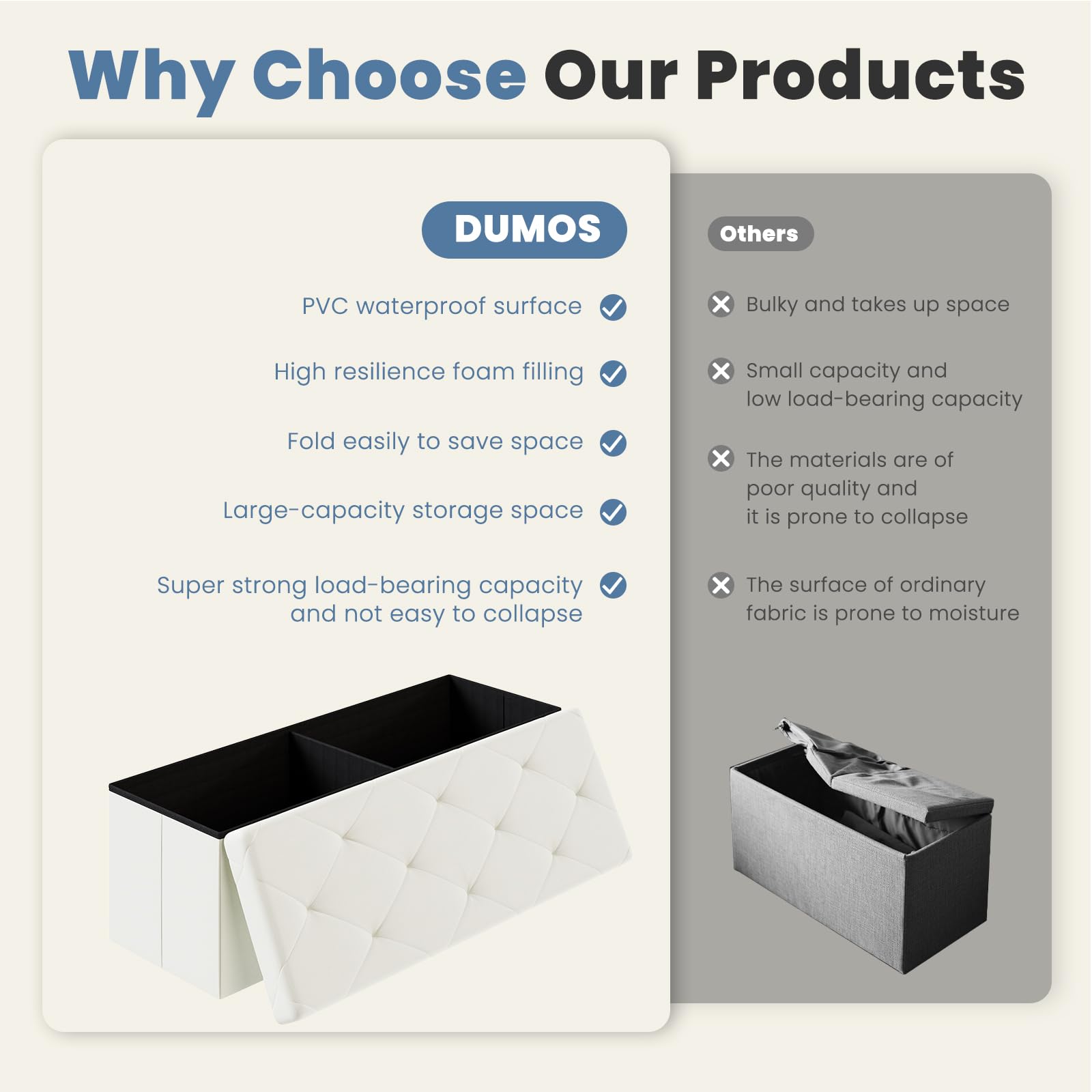DUMOS beige synthetic leather surface combines style and durability.