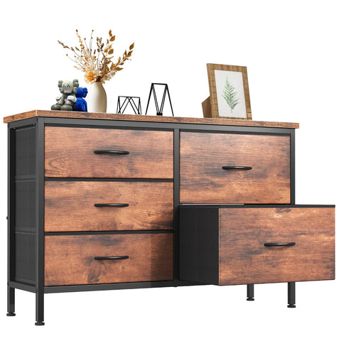 DUMOS TV stand in rust finish, ideal for bedroom media setup.
