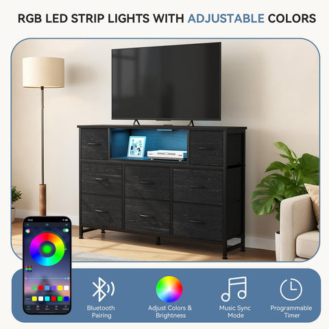 DUMOS TV Stand Dresser with charging station for devices and consoles