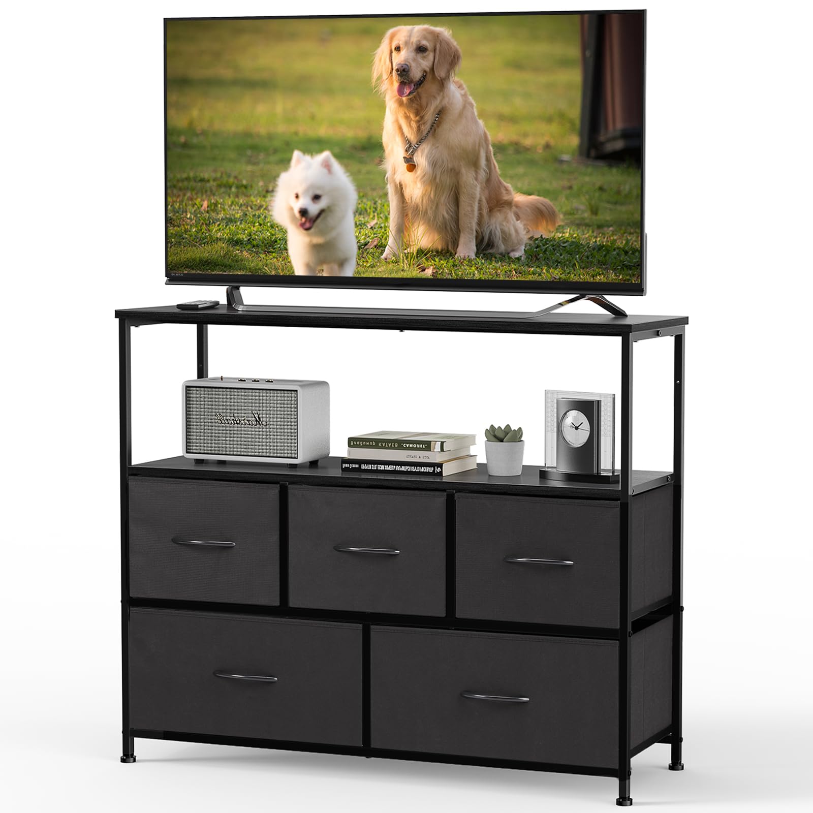 DUMOS TV stand with open shelf for organized media storage
