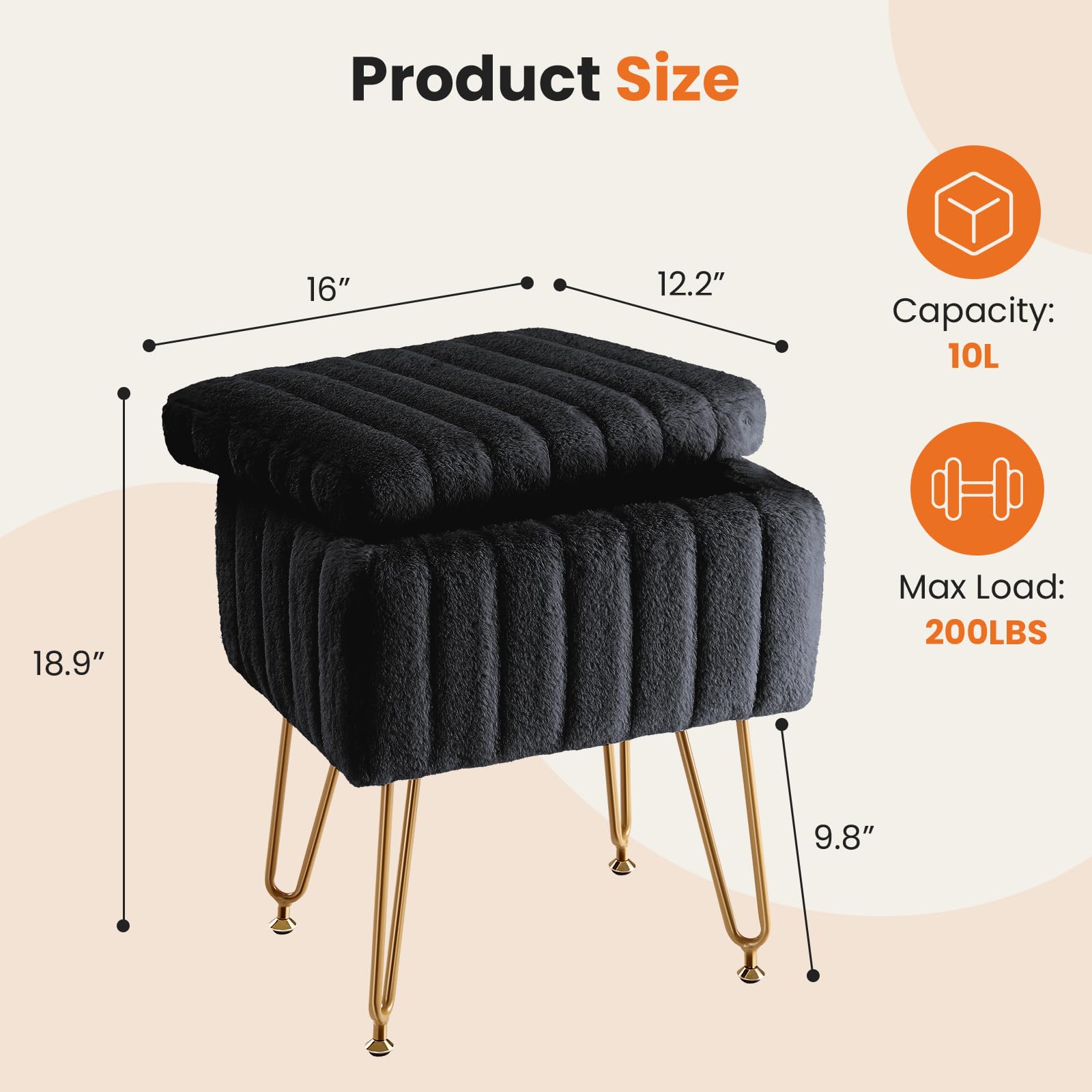 DUMOS vanity stool features four sturdy metal legs for stability.