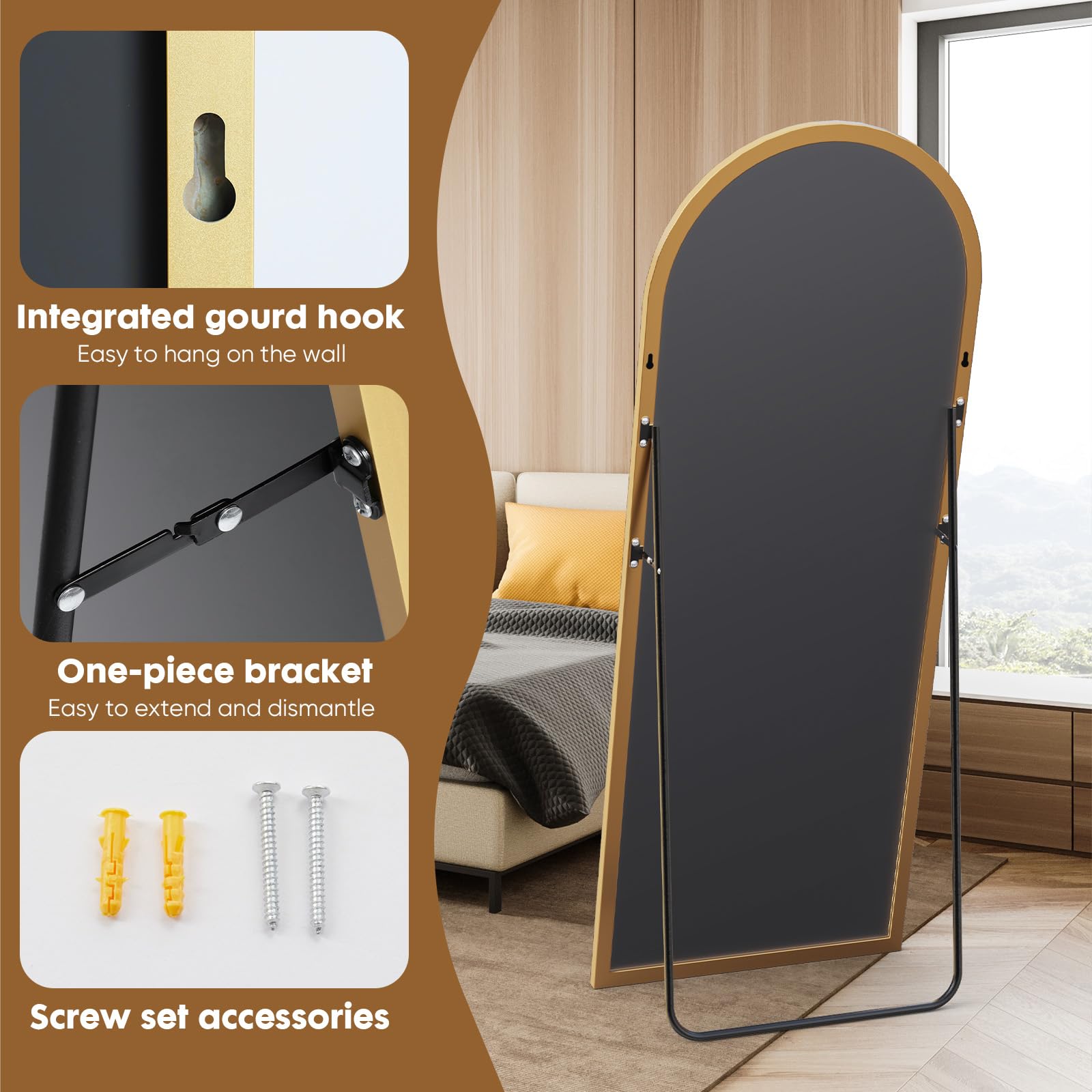 DUMOS mirror setup: wall-hanging and leaning options