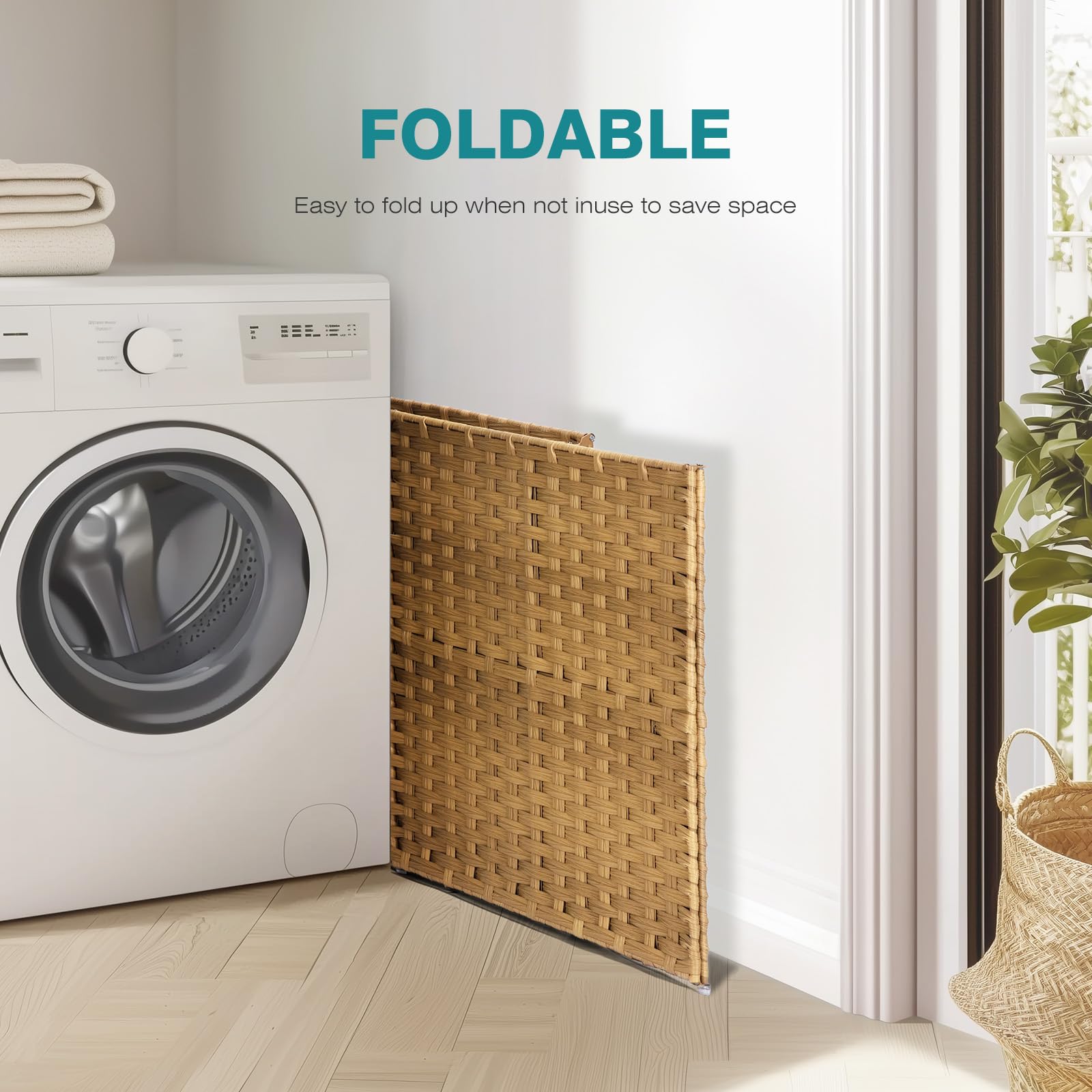 DUMOS laundry hamper features durable steel frame for sturdy daily use.