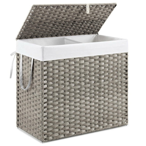 DUMOS wicker laundry basket with lid conceals laundry and reduces odors.