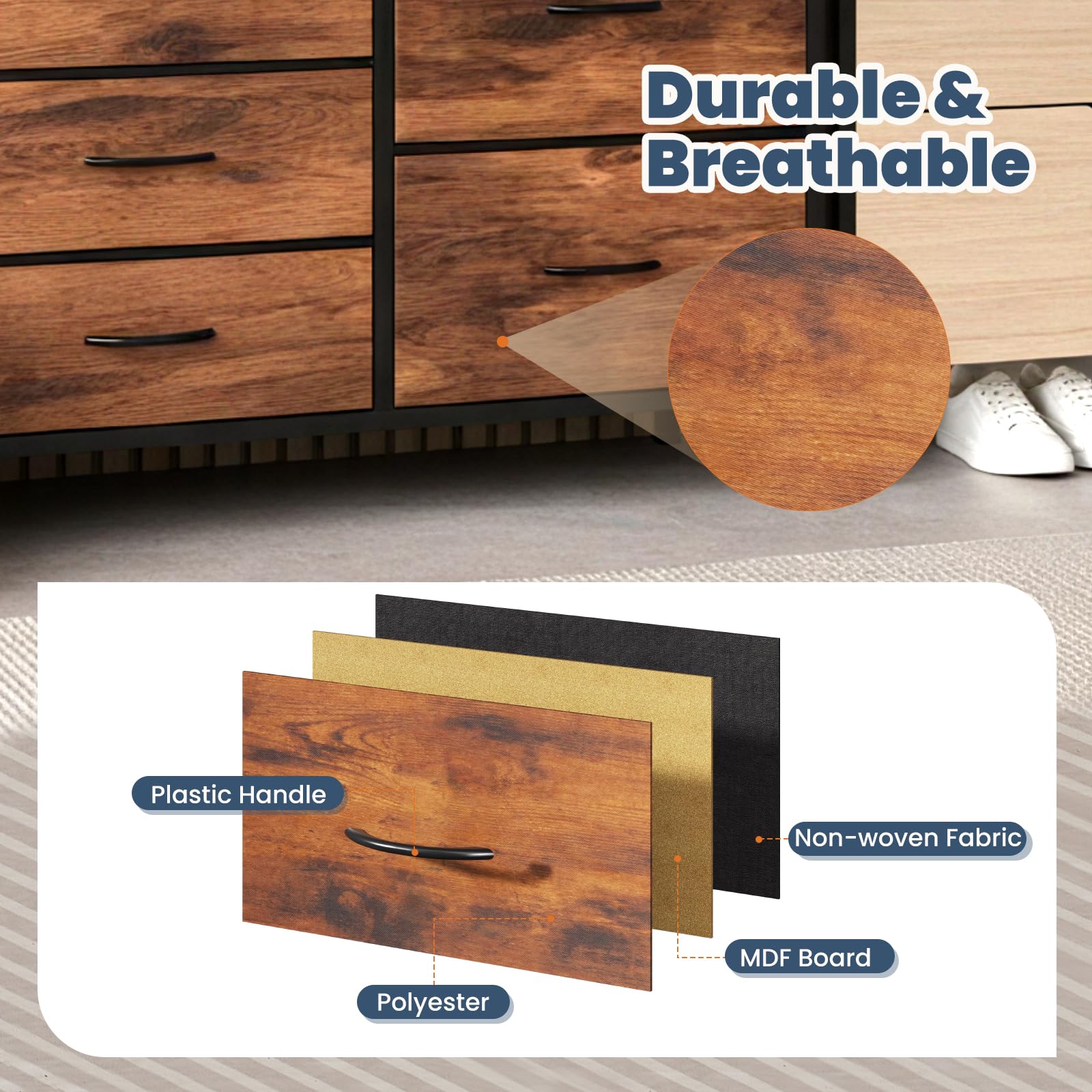 DUMOS wood-top surface offers easy care and a smooth workspace.