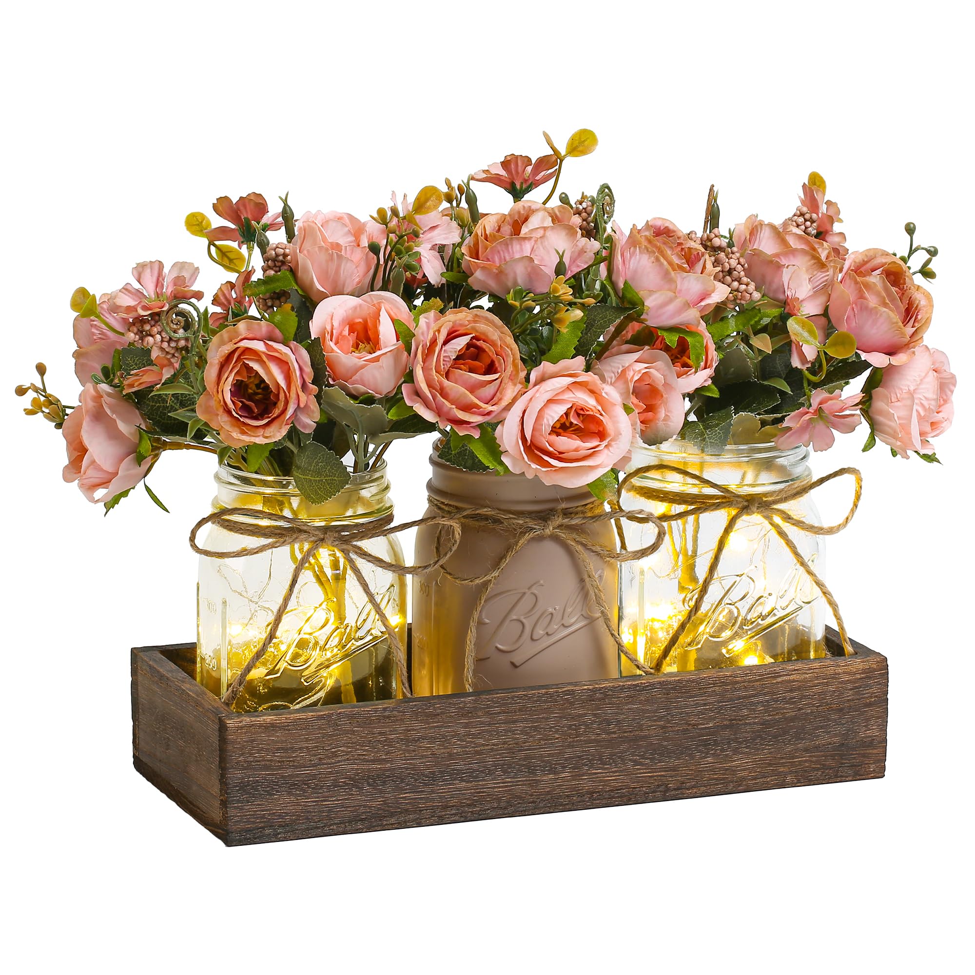DUOER 3-piece mason jar centerpiece with LED lights for elegant table ambiance