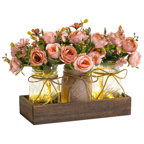 DUOER 3-piece mason jar centerpiece with LED lights for elegant table ambiance