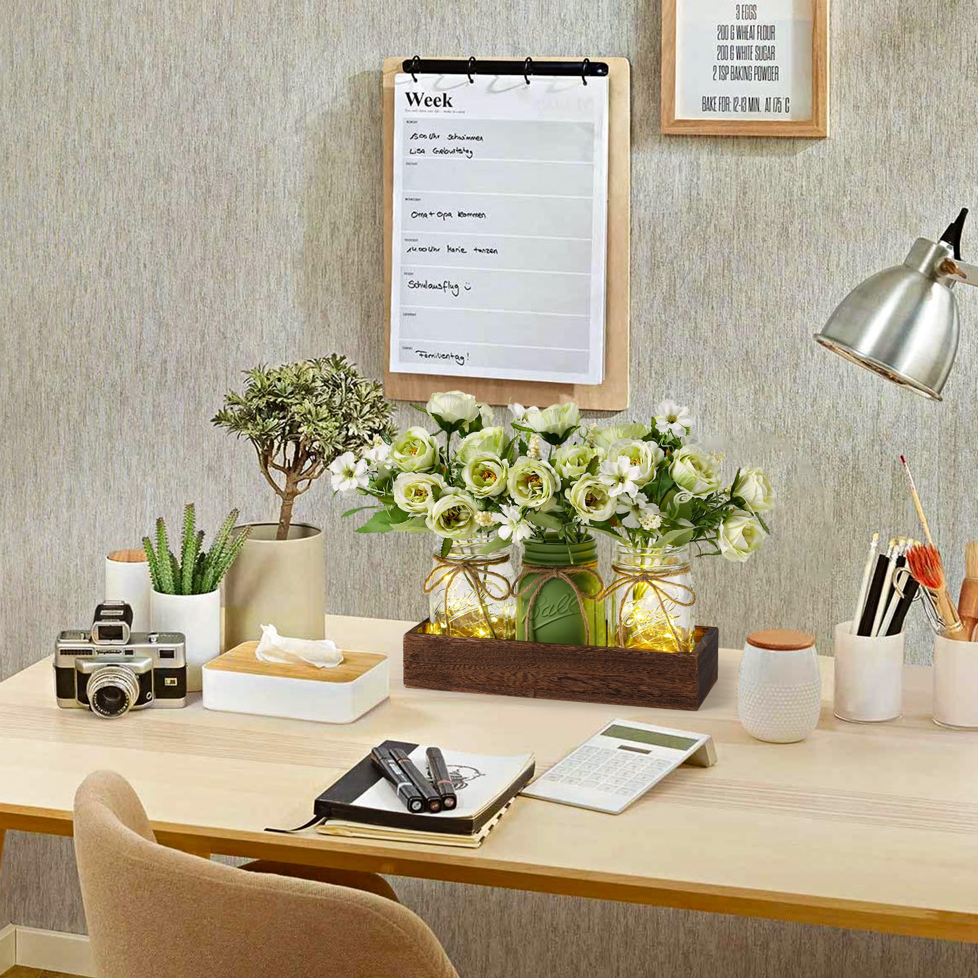 DUOER artificial flowers accent the jars with color and texture.