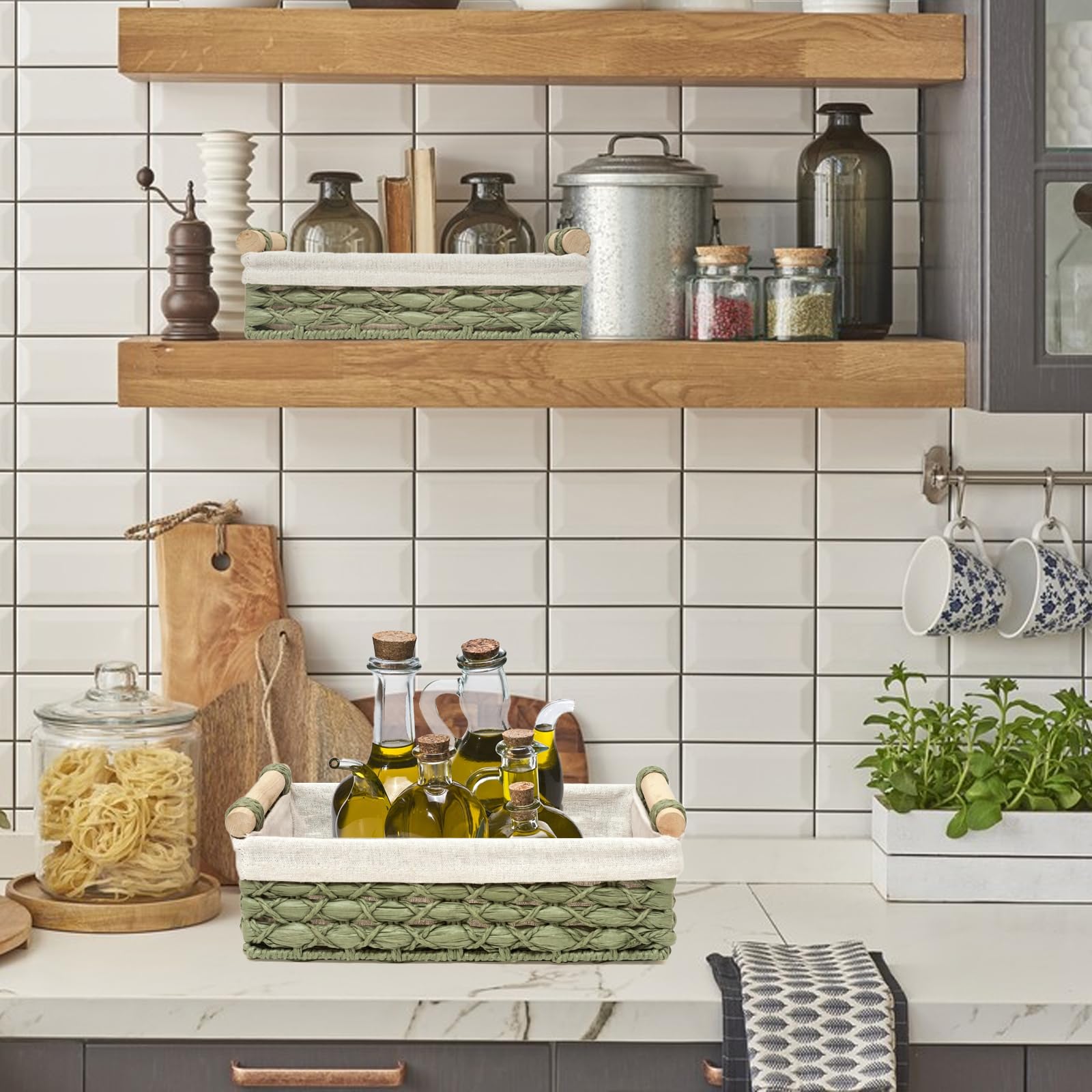 DUOER bathroom storage basket helps declutter countertops and drawers.