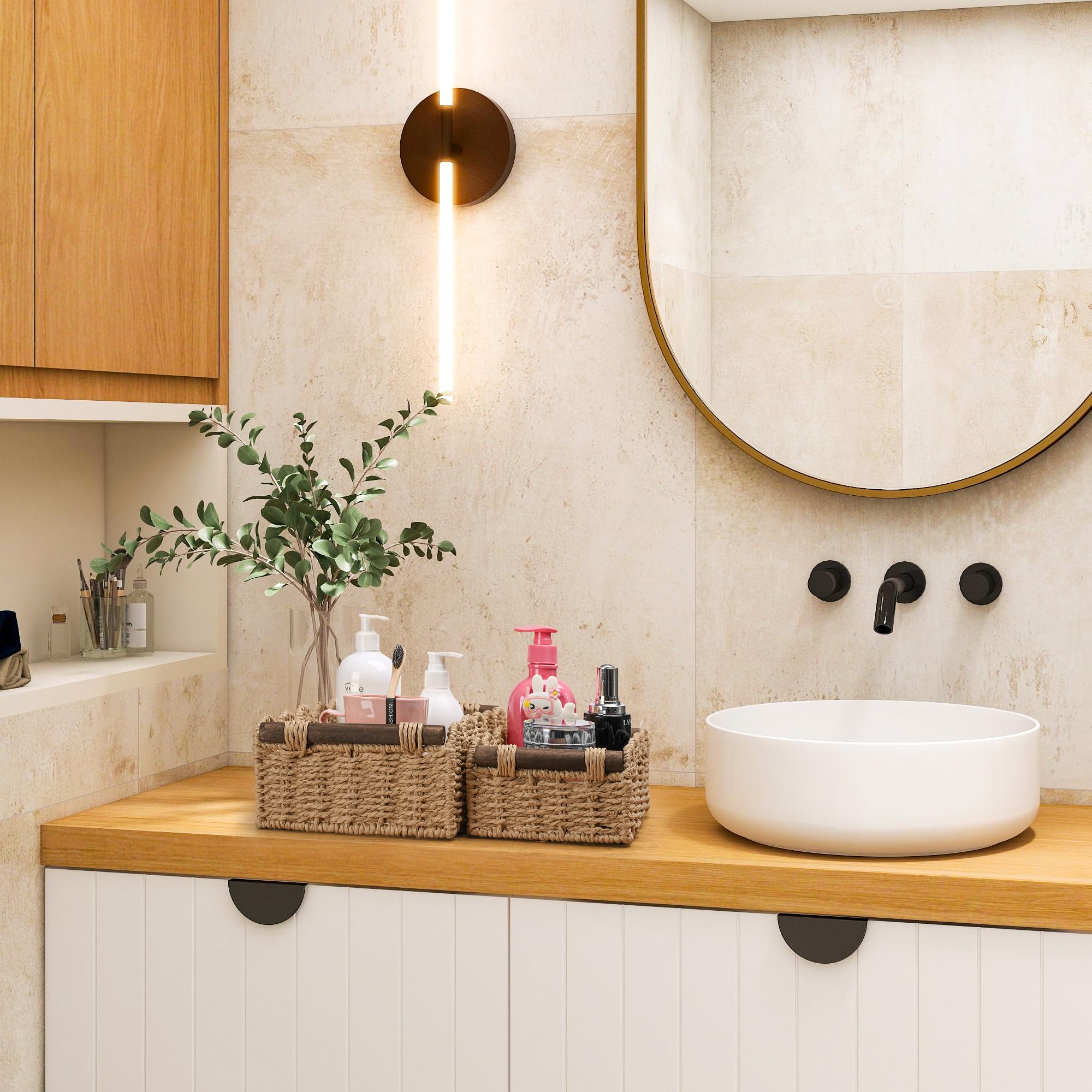 DUOER compact bathroom basket demonstrates space-saving storage on a shelf.