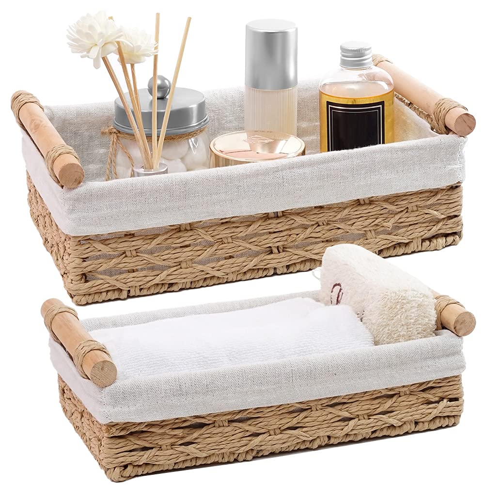 DUOER beige round paper rope storage basket top view for compact countertop organization