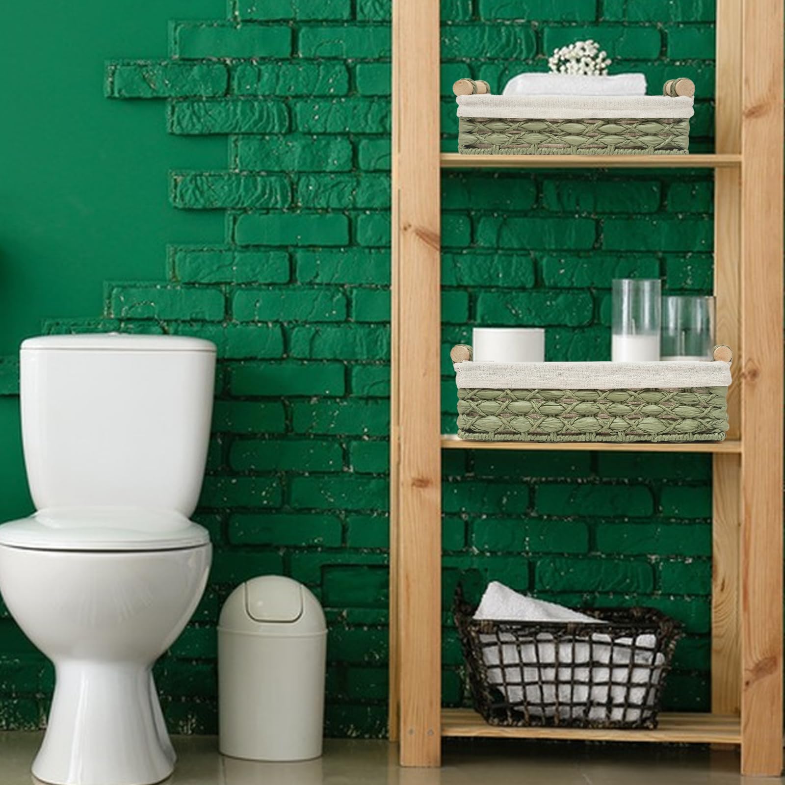 DUOER small baskets set of 2 in green for compact jewelry and desk supplies.