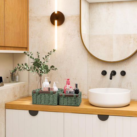 DUOER bathroom organizer basket doubles as living room storage.