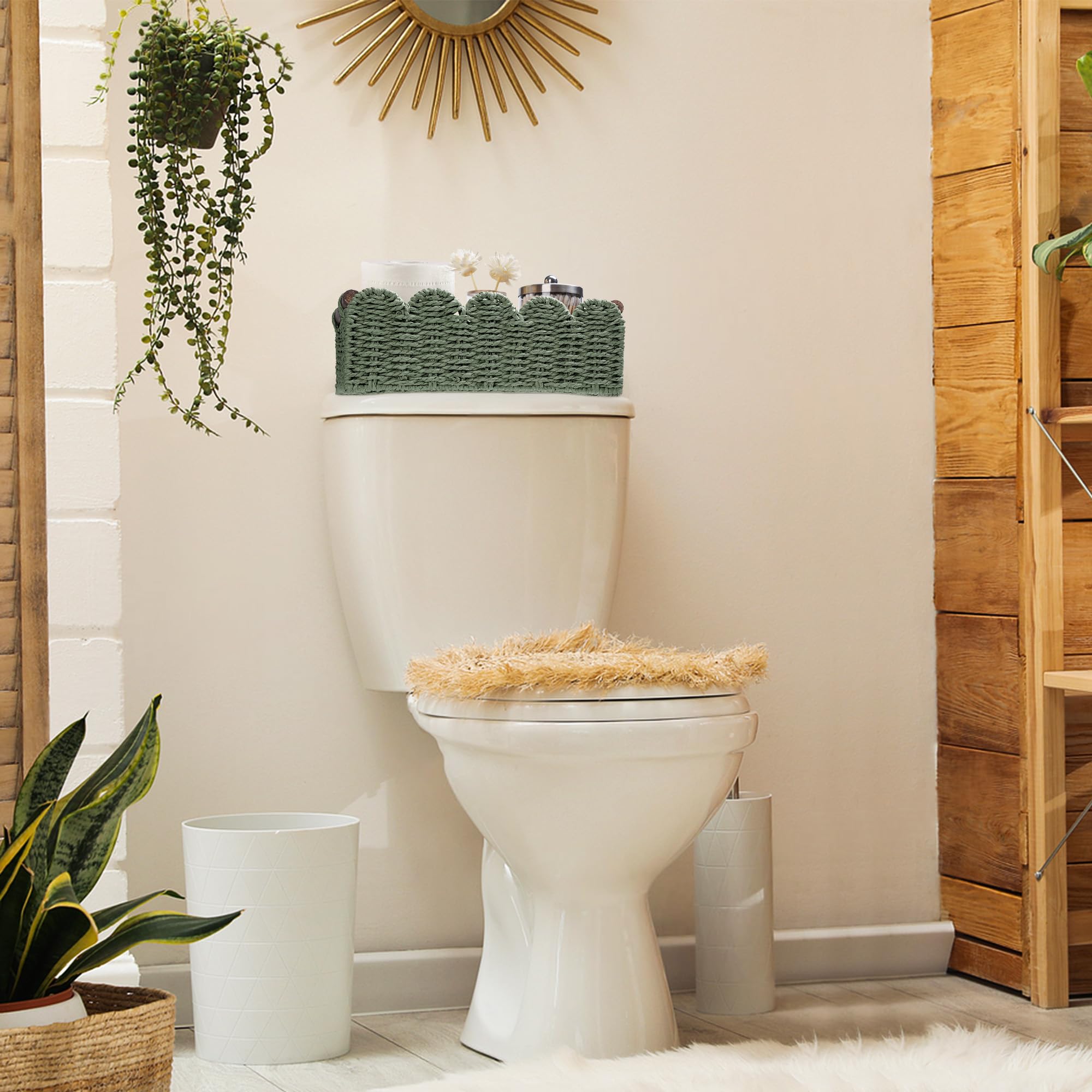 DUOER compact slot basket fits on a toilet tank for easy access.