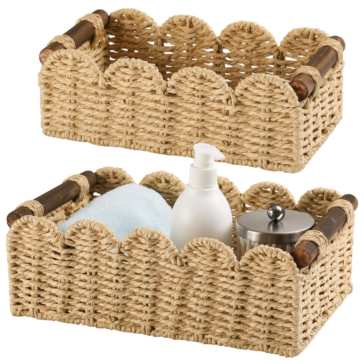 DUOER storage basket on toilet-tank-top for bathroom organization.