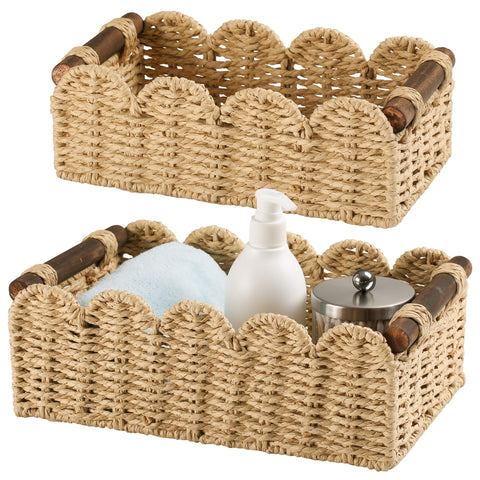 DUOER storage basket on toilet-tank-top for bathroom organization.
