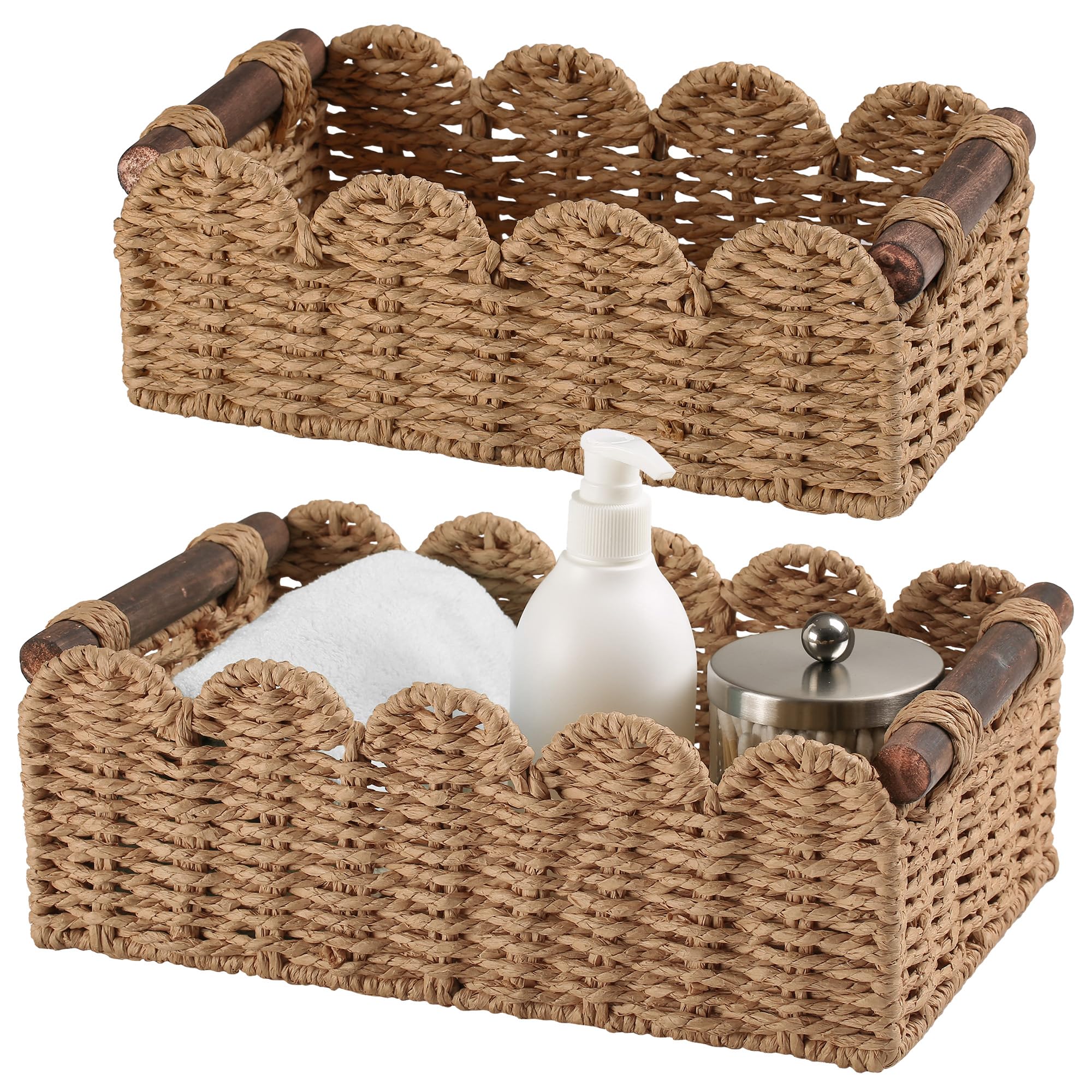 DUOER storage basket on toilet tank top for neat bathroom organization.