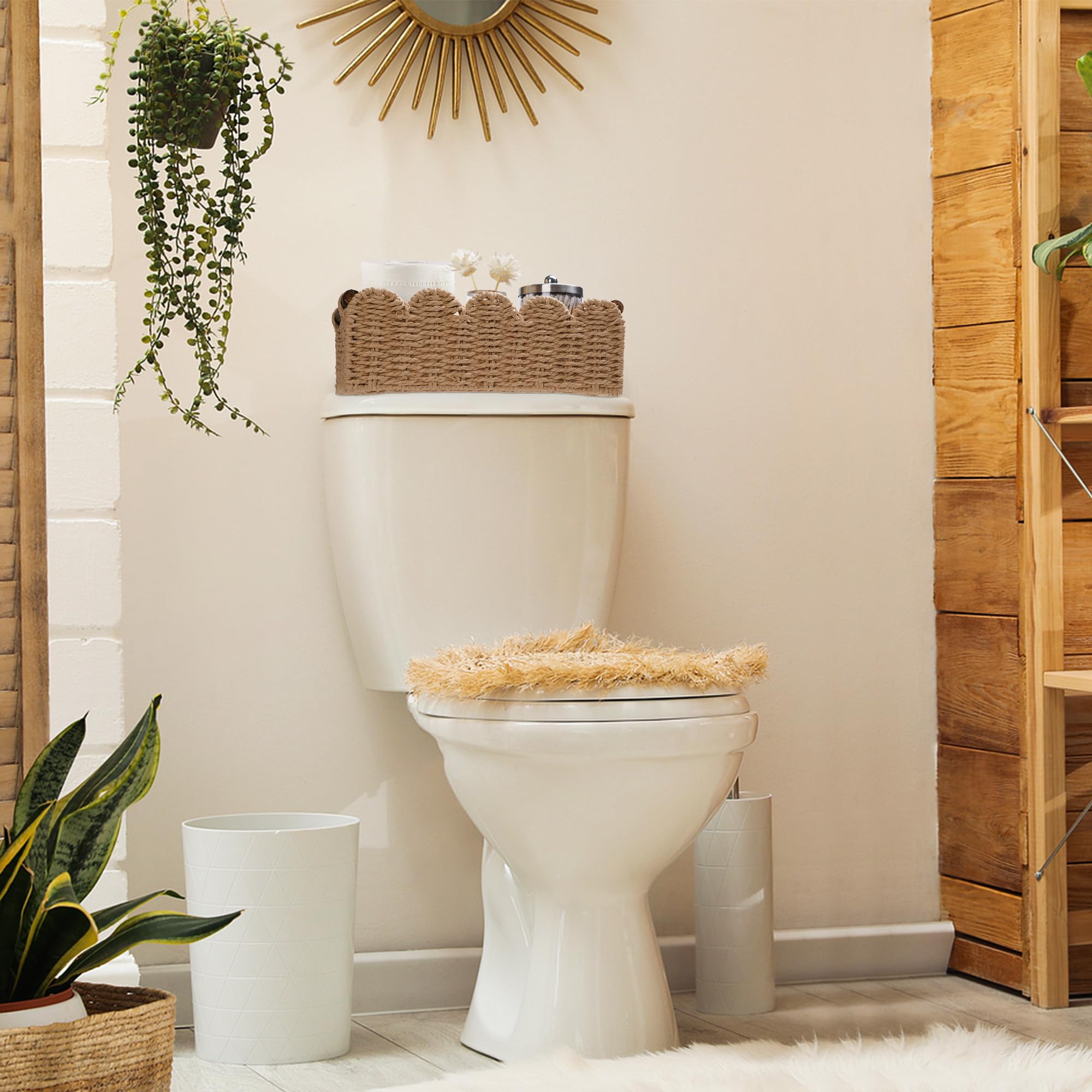 DUOER cream paper rope basket highlights natural wood frame and craft details.