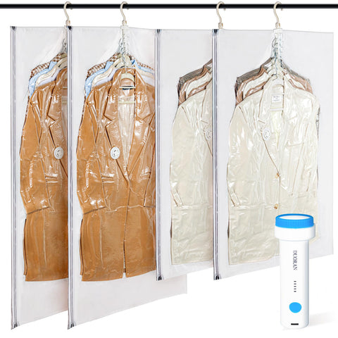 DUORAN hanging vacuum bags with electric pump front view for efficient packing.