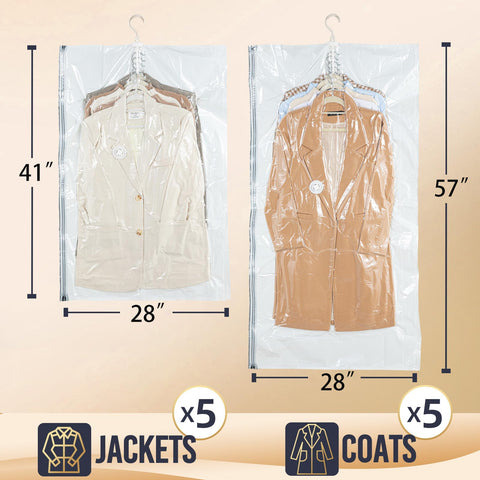 DUORAN hanging vacuum storage bag with short jackets stored neatly.