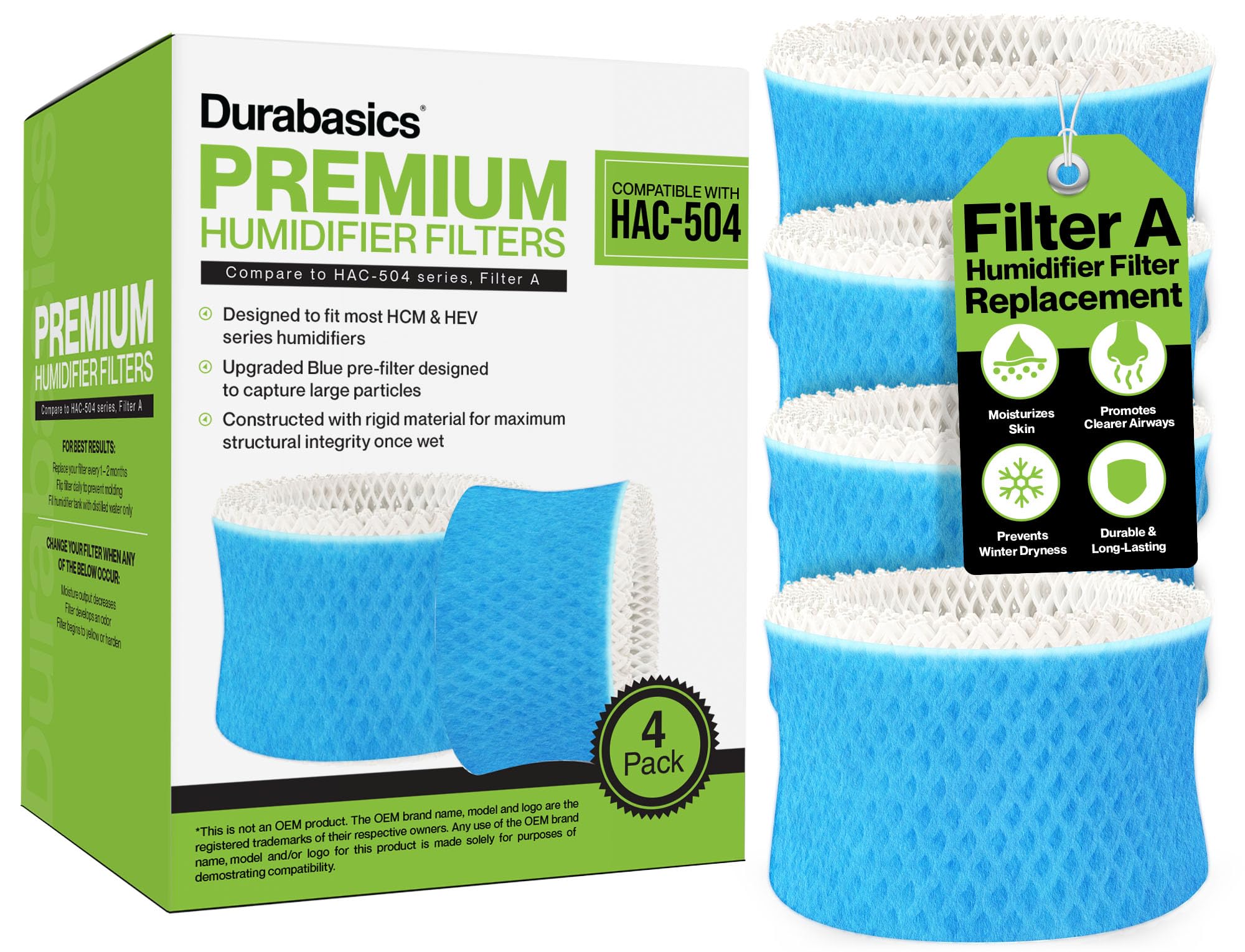 Durabasics blue pre-filter enhances air quality by catching large particles.