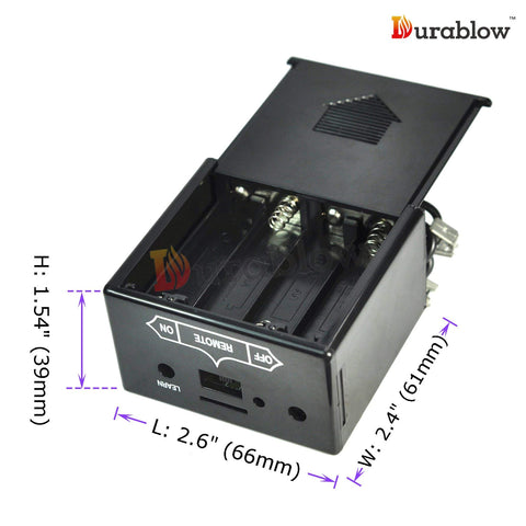 Durablow TR1003 AAA battery compartments powering transmitter.