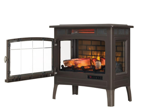 Duraflame remote control provides convenient flame and heat adjustments.