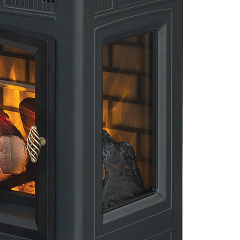 Duraflame glass door allows safe viewing of flames