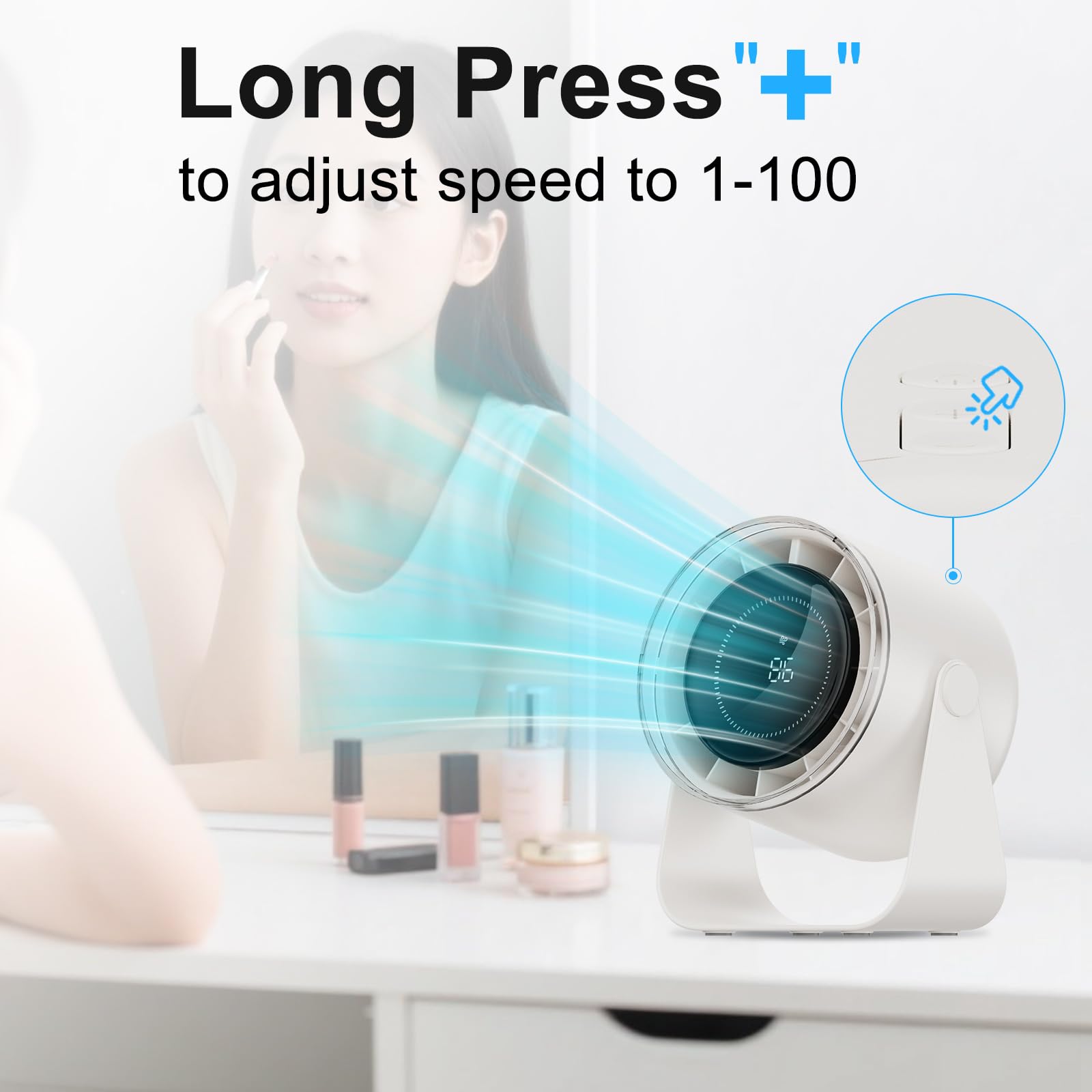 DURBESTER desk fan with 3600mAh battery for long portable use.