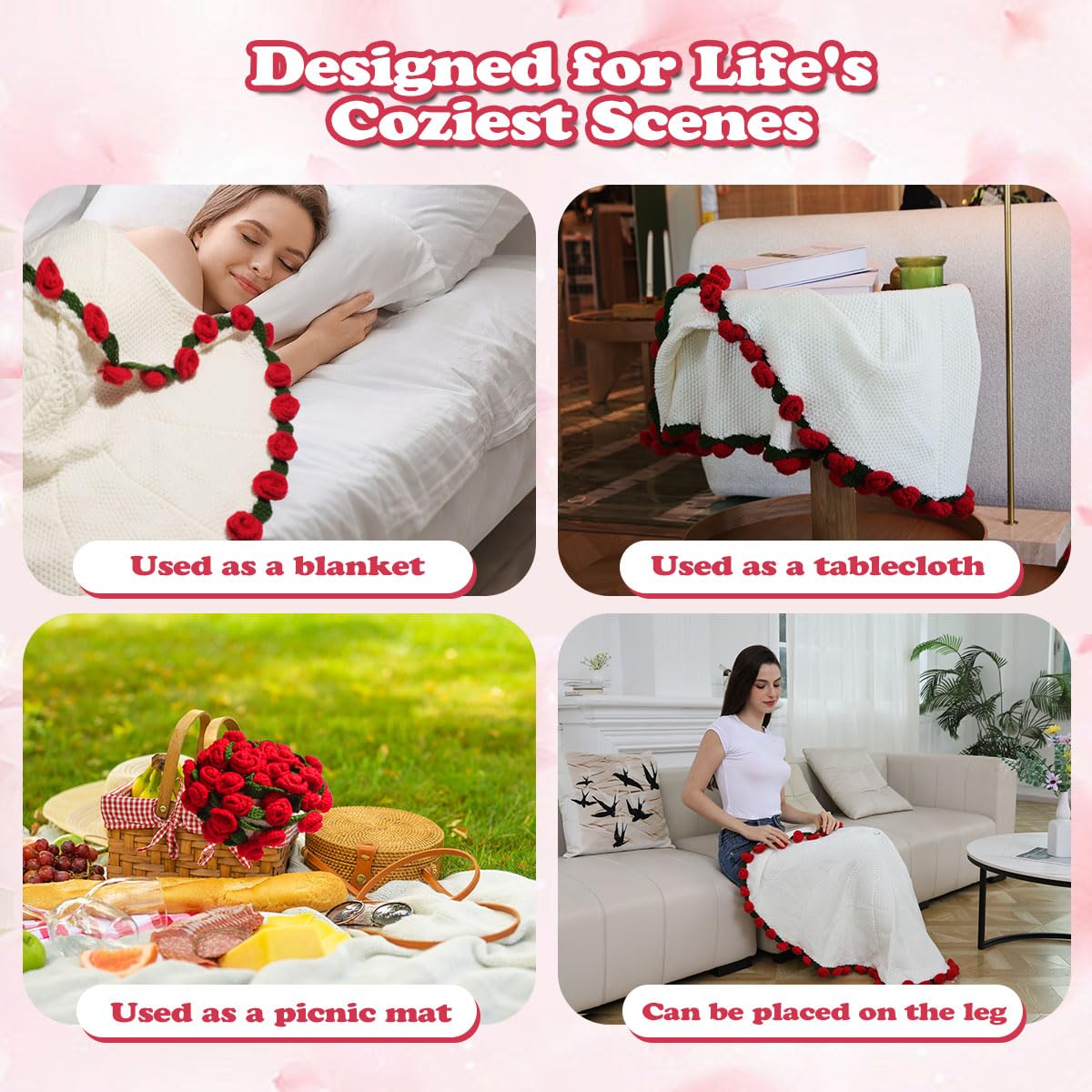 Duryeo decor to cozy blanket; transitions from display to comfortable use.