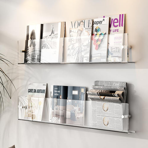 DuvinDD acrylic magazine holder front lip prevents magazines from sliding out.