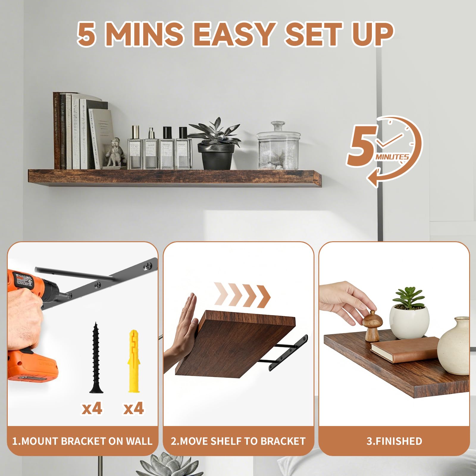 Duvique Easy Install Floating Shelves dimensions slim surface for compact spaces