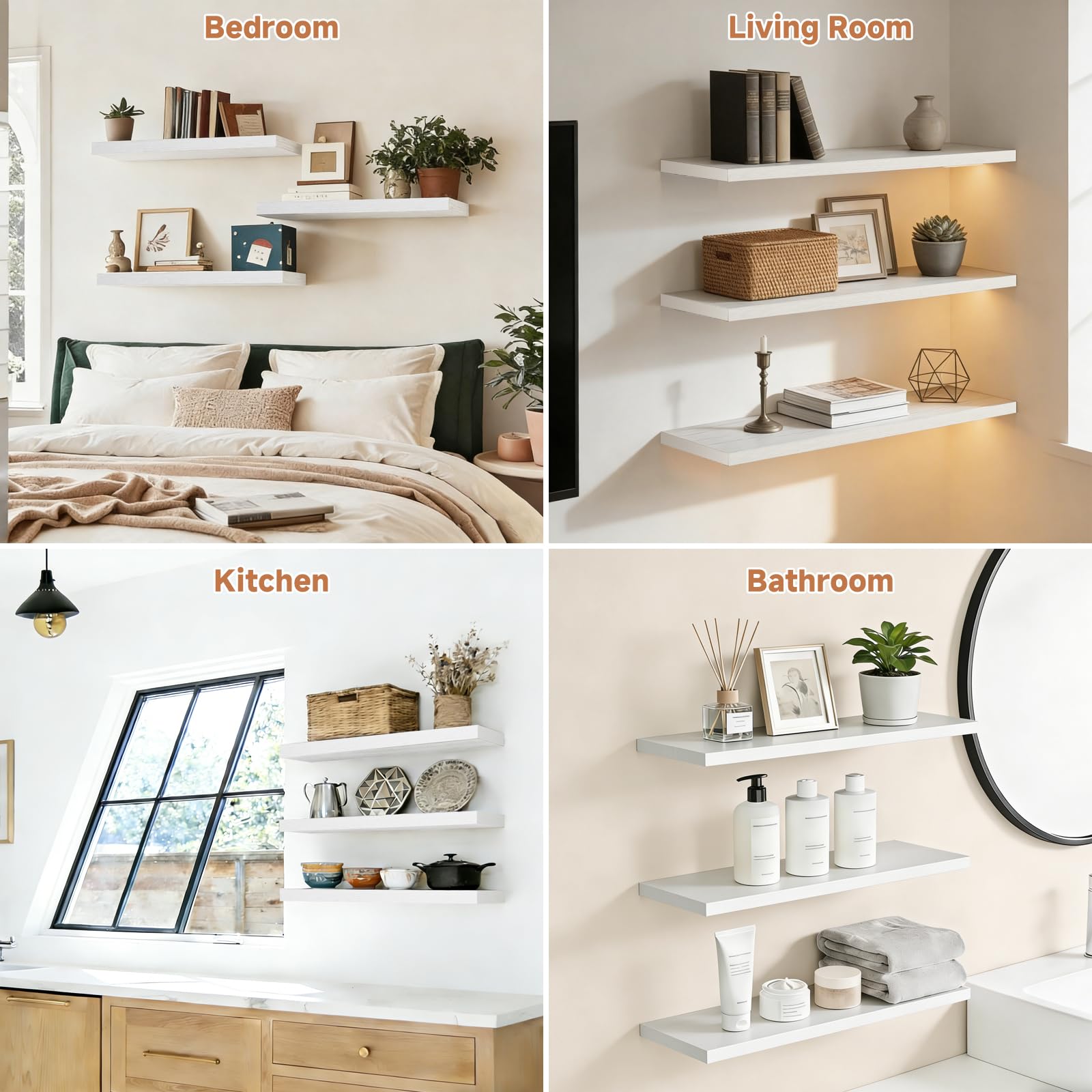 Duvique Easy Install Floating Shelves vintage brown finish adds timeless warmth