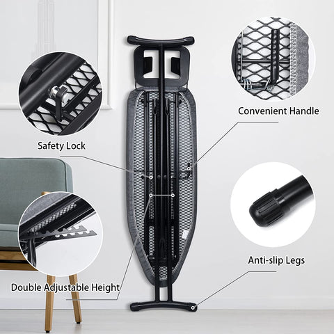 Duwee ironing board folds flat for compact storage when not in use.