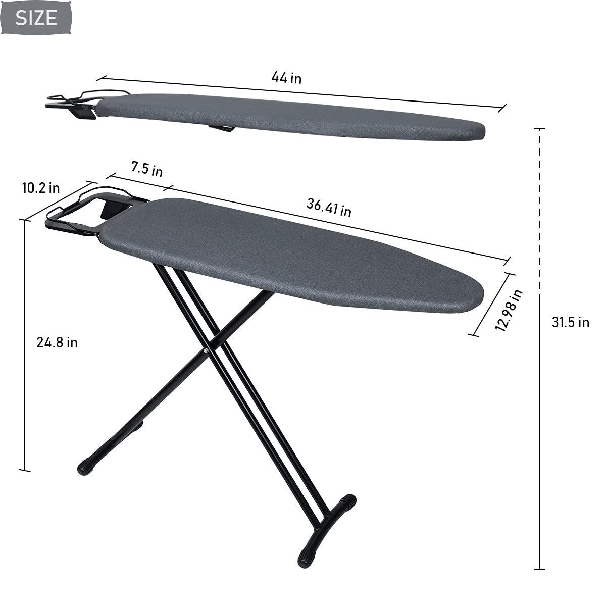 Duwee ironing board features a heat-resistant cover to protect fabrics.
