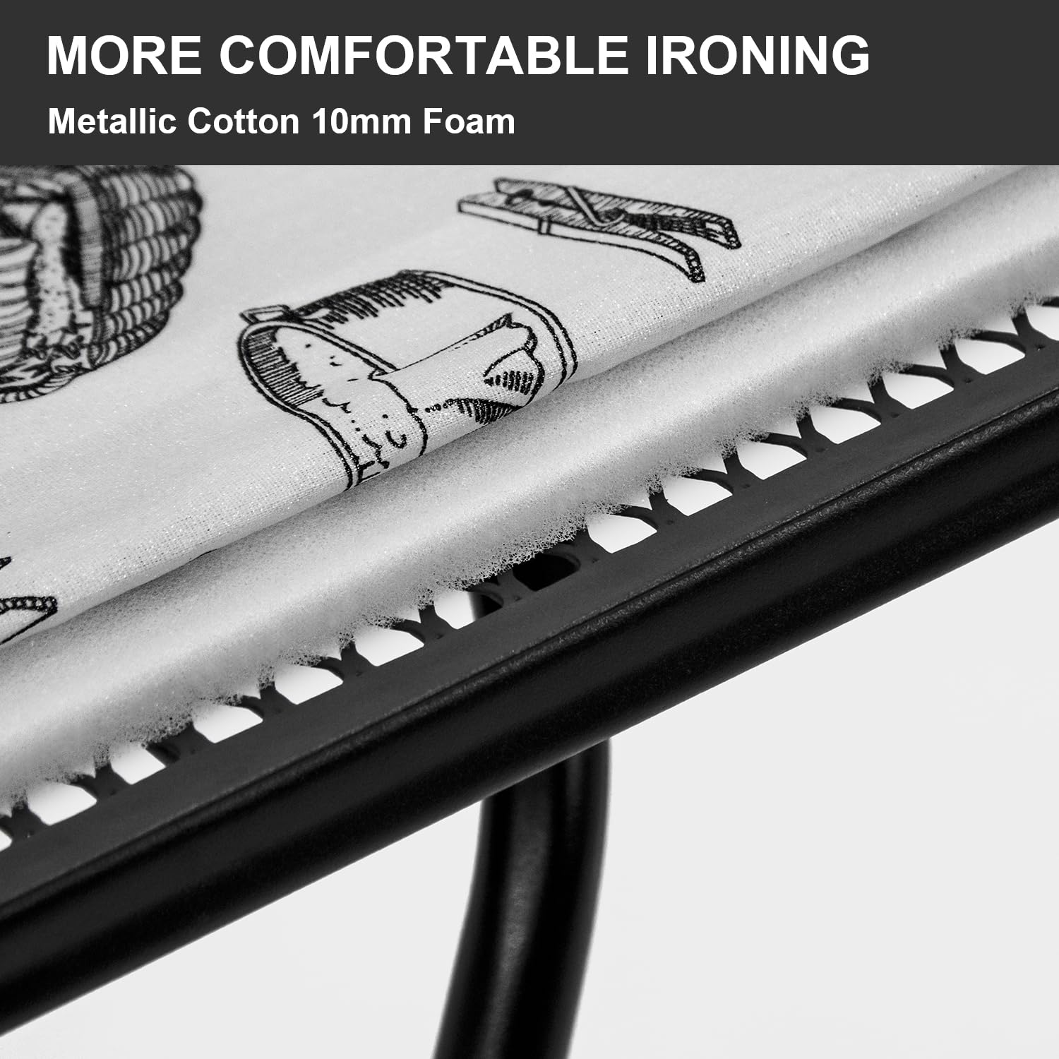 Duwee ironing board features non-slip feet to protect floors during ironing.