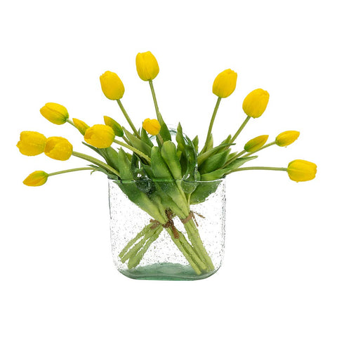DUYONE artificial tulips yellow bouquet closeup showing rich color and lifelike texture for home decor.