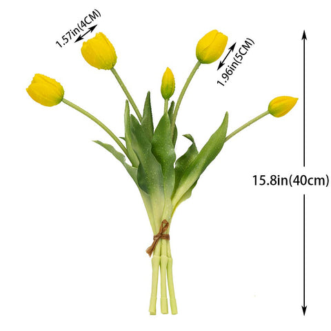 DUYONE artificial tulips yellow bouquet textured petals detail for realistic office display.