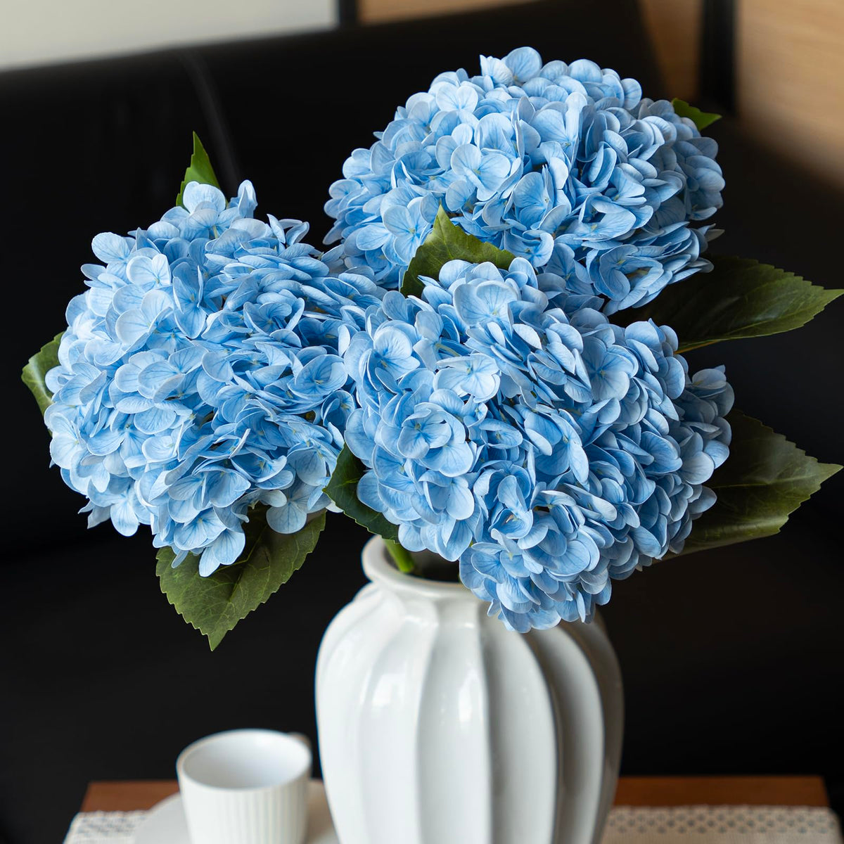 DUYONE hydrangea bouquet 22-inch outdoor-ready blue petals for year-round display.
