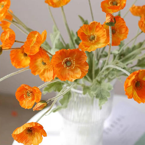 DUYONE orange poppy silk bouquet with bendable stems for custom arrangements
