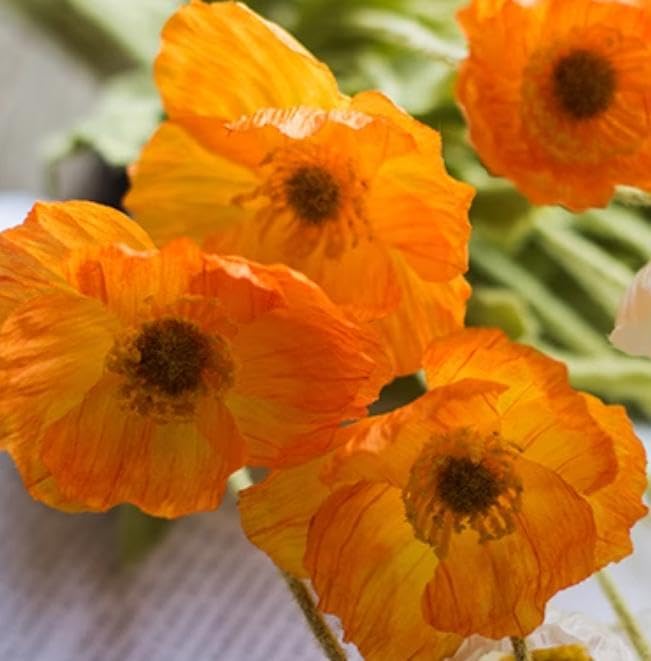 DUYONE orange poppy silk bouquet close-up showing flocked texture