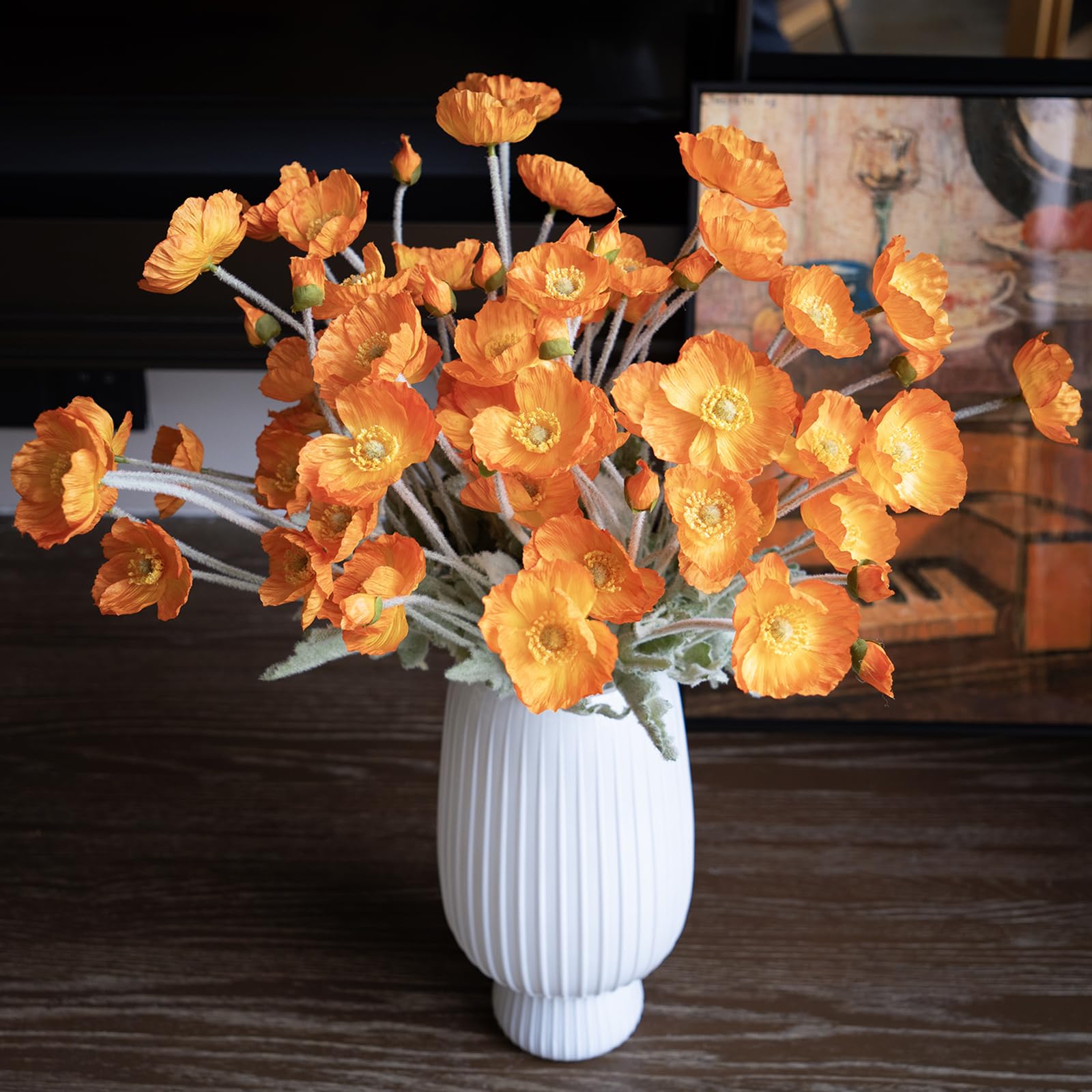 DUYONE orange poppy silk bouquet improves office and reception areas