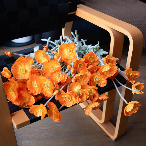 DUYONE orange poppy silk bouquet packaging shows six stems ready to arrange