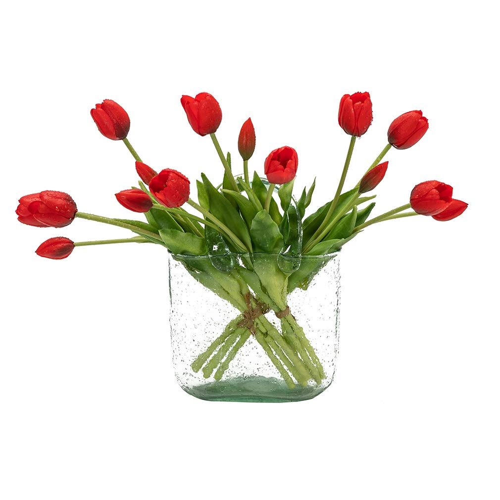 DUYONE tulips 15pcs red bouquet on table, durable, realistic decor for any room