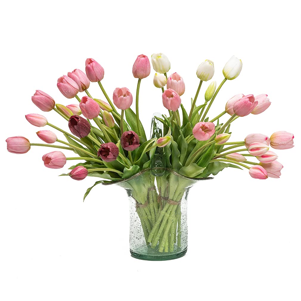 DUYONE 40pcs light purple tulips bouquet ready for wedding decor