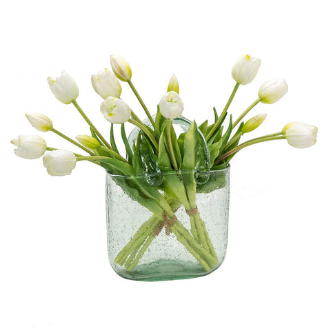 DUYONE white artificial tulips bouquet on display for home or office decor