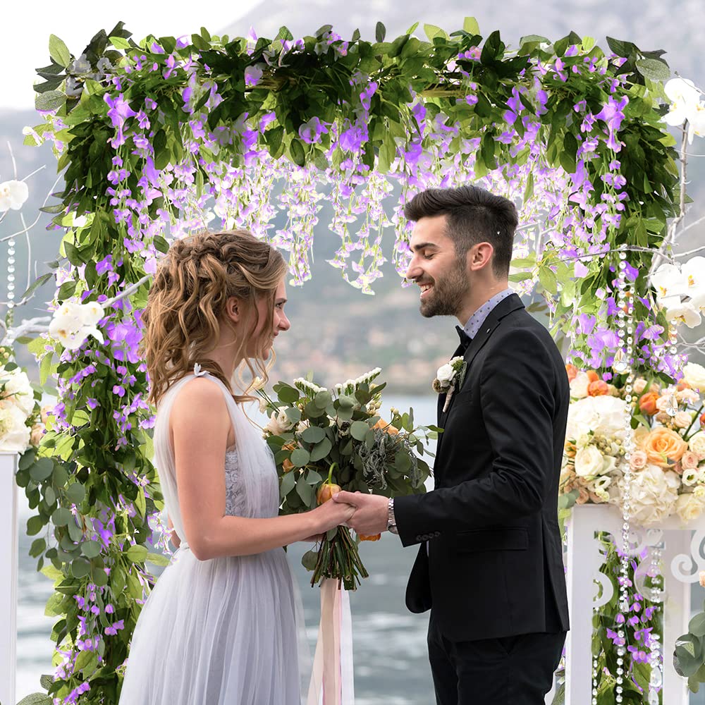 DVGUN patio decoration using wisteria garlands for vibrant outdoors.