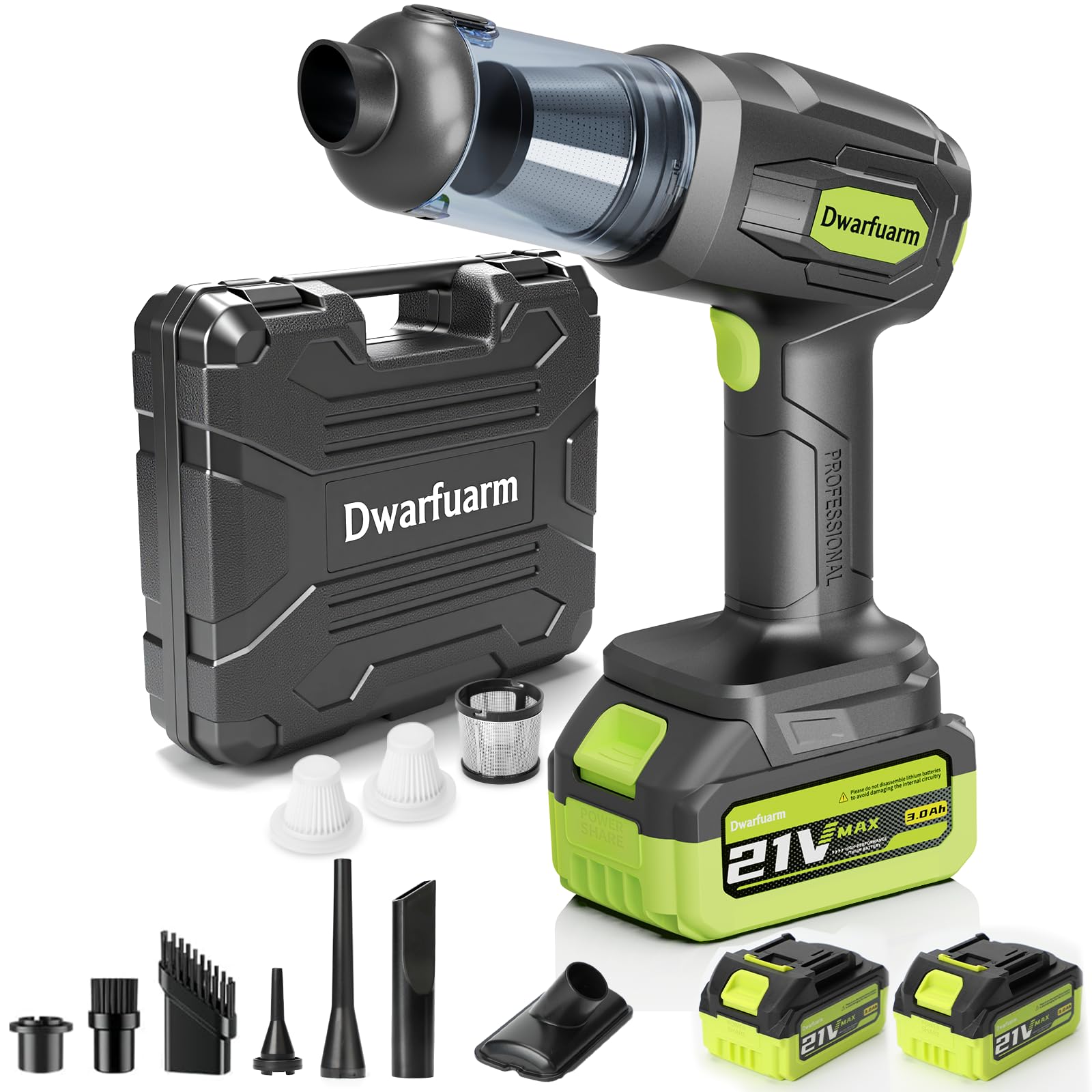 Dwarfuarm cordless car vacuum with 36000PA suction for deep cleaning of seats