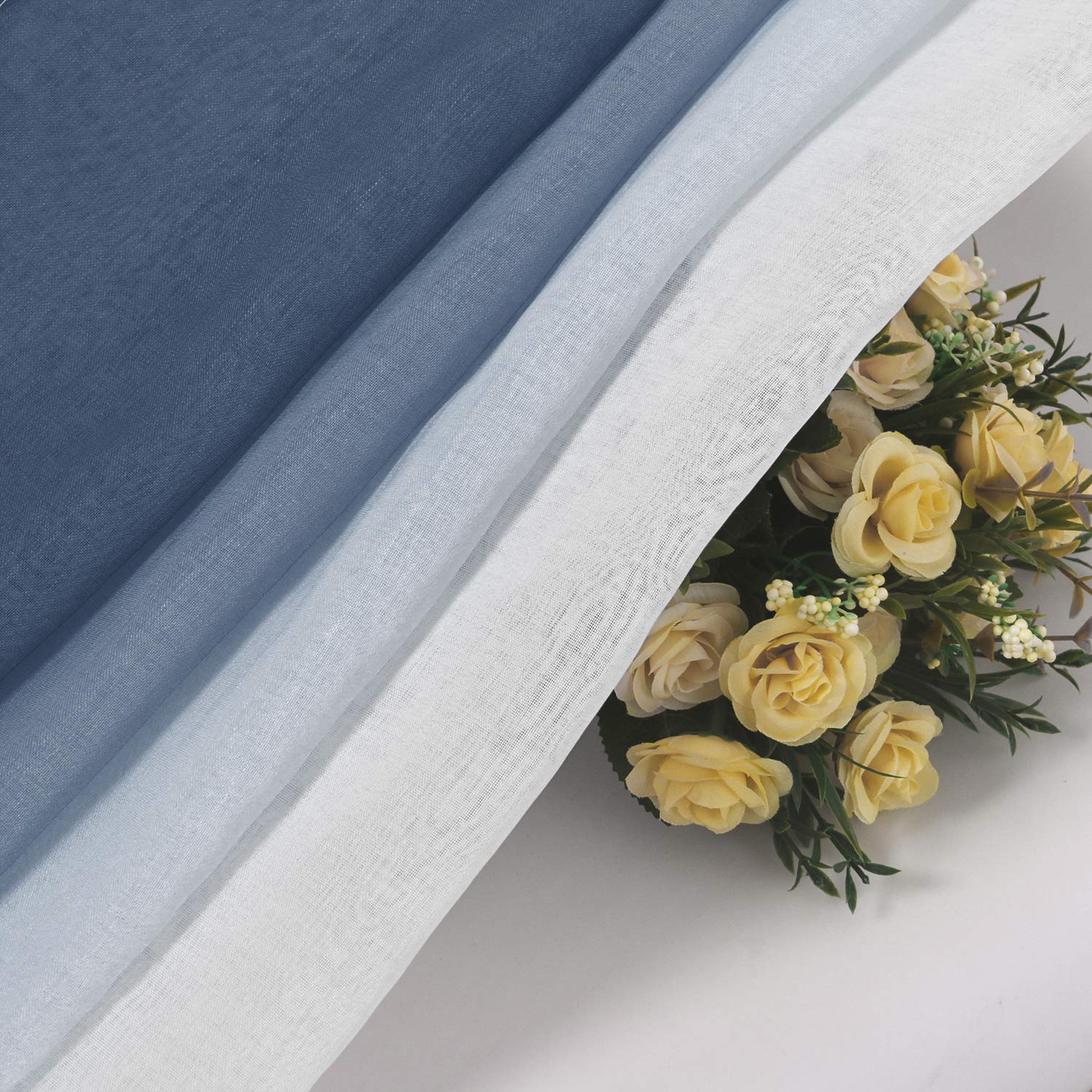 DWCN bedroom curtains in blue ombre for a calm, private feel.